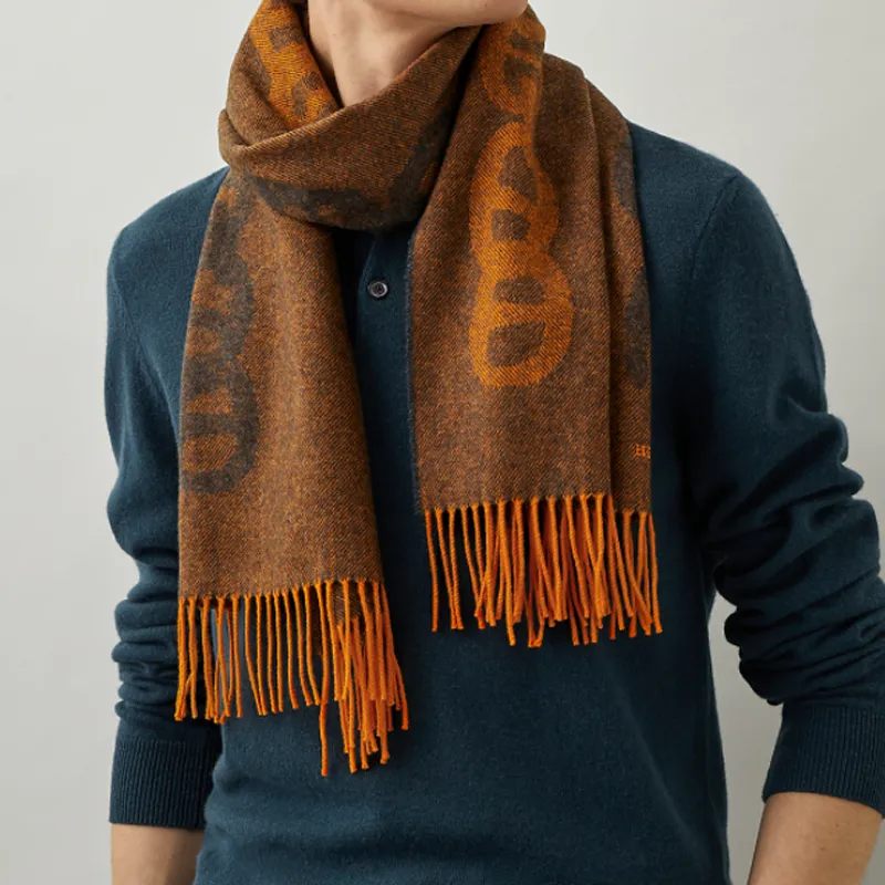 HERMES Knit Scarves Unisex Coffee-1