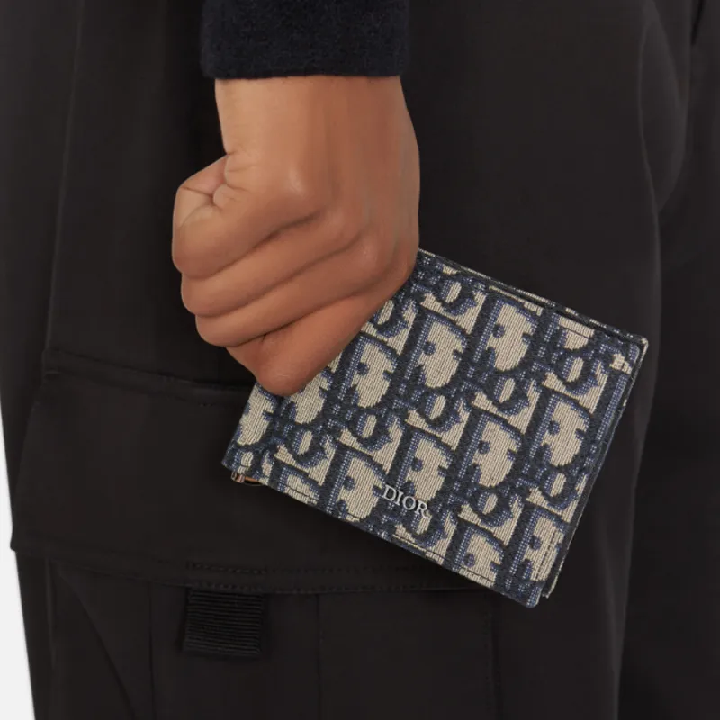DIOR Jacquard Fabric Wallet Men's Beige/Black-5