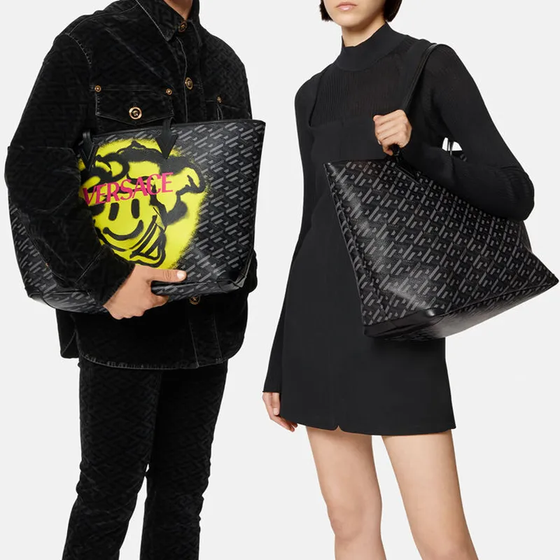 FANSIZHE La Medusa Canvas Tote Bag Shopping Bag Handbag Unisex Gray Black-3