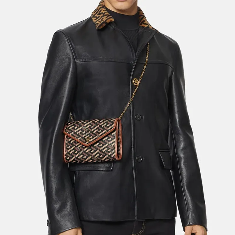 FANSIZHE VERSACE Cow Leather Crossbody Bag Men's Brown-5