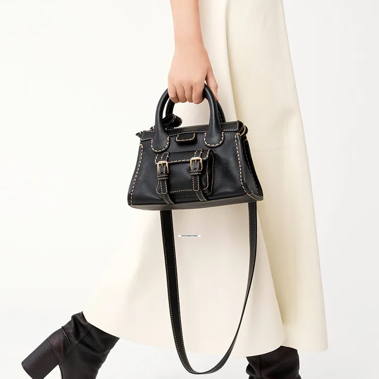 Chloe Edith Buffalo Leather Shoulder Bag Crossbody Bag Handbag Mini Women's Black-3