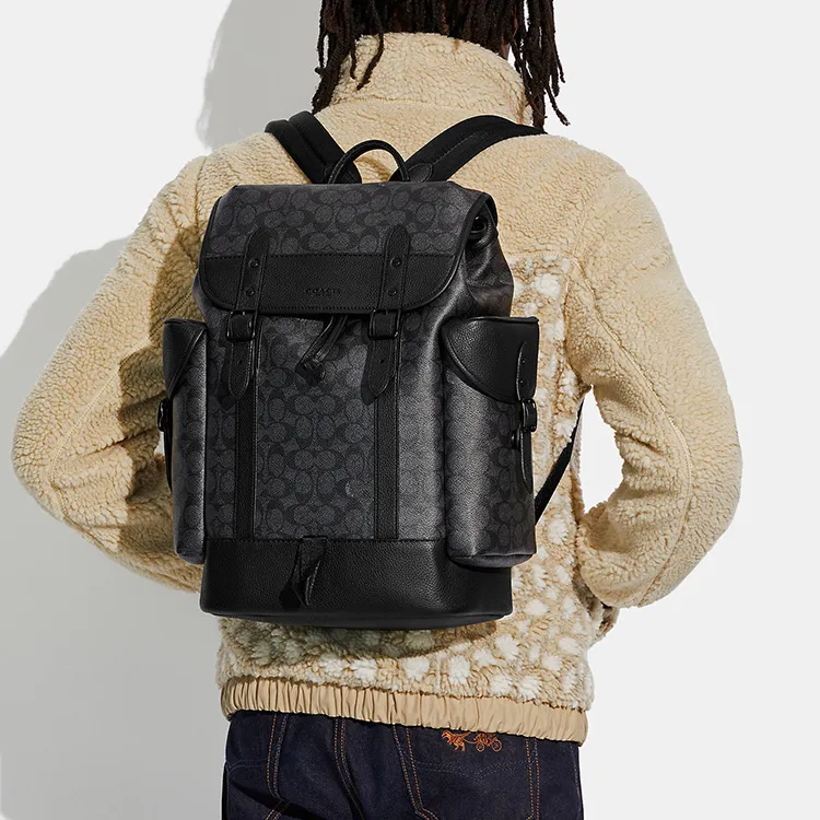 COACH Hitch Coated Canvas Backpack Tubas Men's Black Gray-3