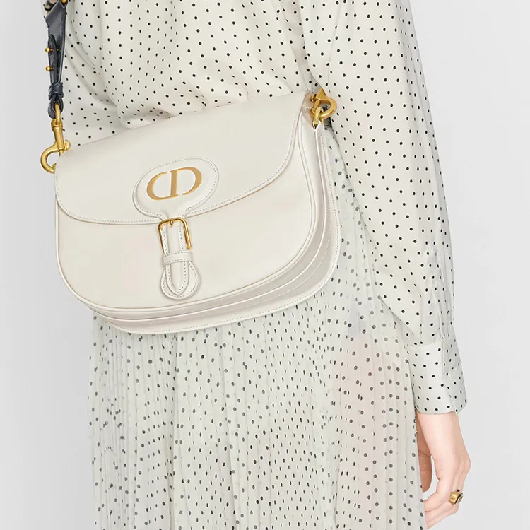 DIOR Bobby Polished Calfskin Shoulder Bag Crossbody Bag Large Size Women's Milk White-7