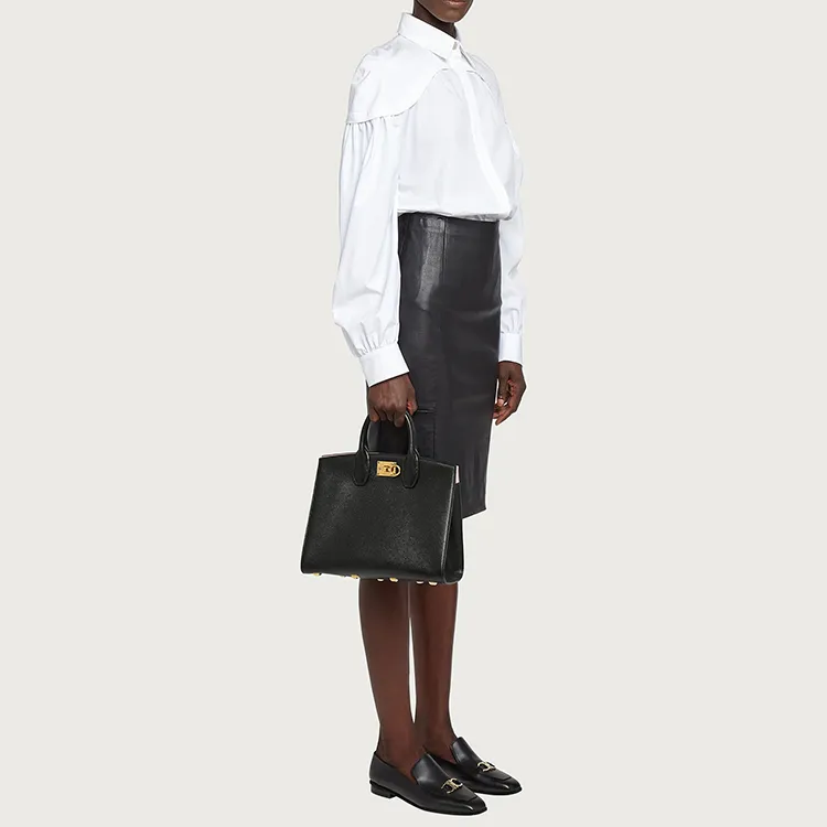 FERRAGAMO Calfskin Handbag Regular Women's Black-6