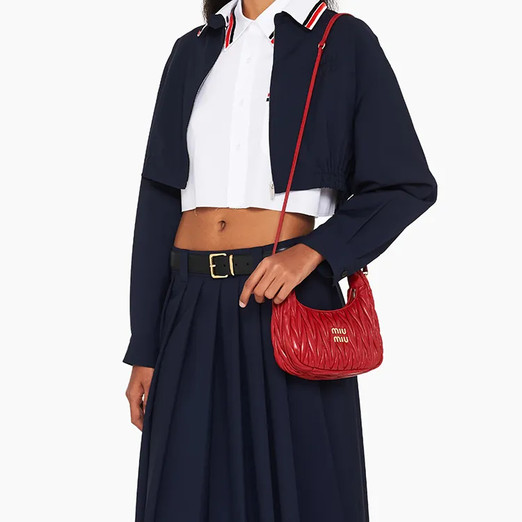 MIU MIU Sheepskin Hobo Shoulder Bag Women's Red-7