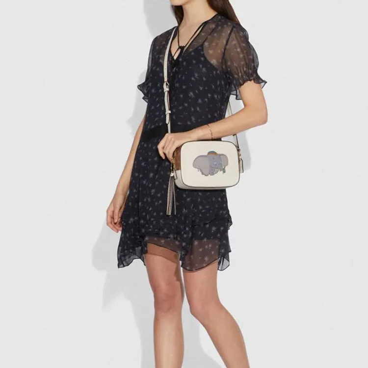 COACH Disney Collaboration Leather Small Square Bag Camera Bag Shoulder Bag Crossbody Bag Medium Size Women's Ecru-3