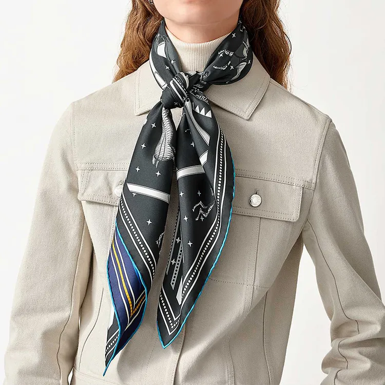 HERMES Silk Scarves Women's Blue/Black-3