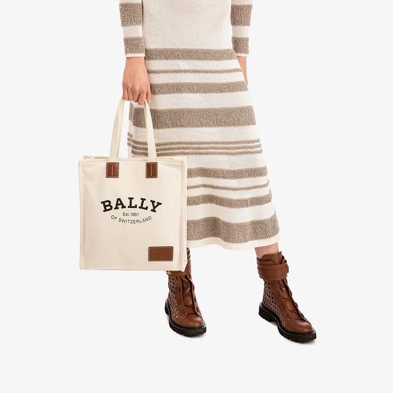 BALLY Crystalia Fabric Tote Bag, Shopping Bag, Handbag, Shoulder Bag Unisex Natural/Brown-7