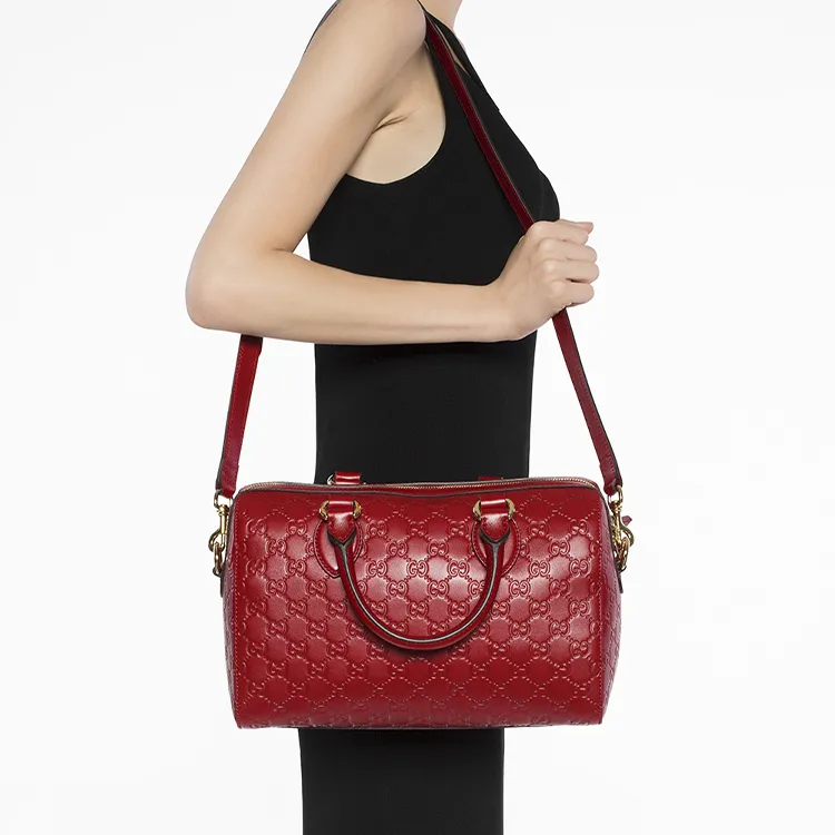 GUCCI Cow Leather Boston Bag, Shoulder Bag, Crossbody Bag, Handbag Women's Red-5