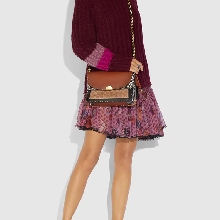 COACH Dreamer Snakeskin Print Patchwork Shoulder Bag Crossbody Bag Medium Size Women's Brown Multicolor-3