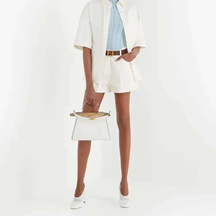 FENDI Peekaboo ISeeU Cow Leather Trunk Bag, Handbag, Shoulder Bag, Crossbody Bag Trumpets Women's White-3