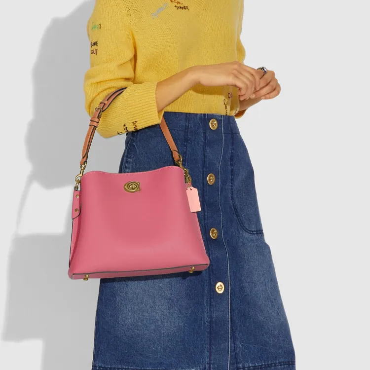 COACH Willow Leather Shoulder Bag, Bucket Bag, Handbag Tubas Women's Pink-4