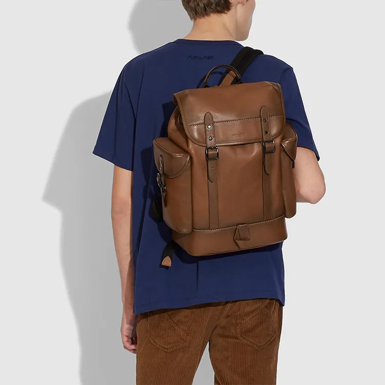 COACH Hitch Cowhide Leather Backpack Large Size Men's Brown-4