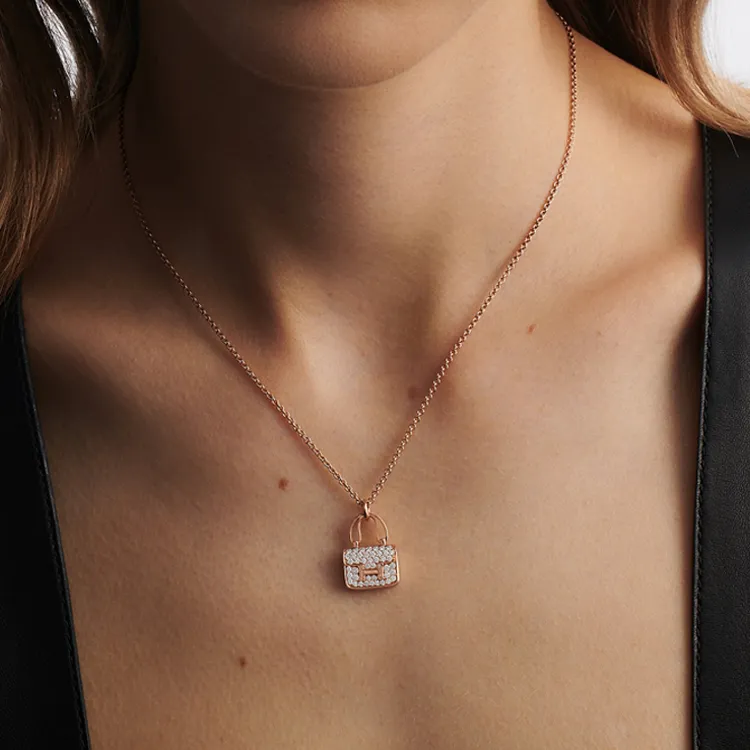 HERMES Amulette Diamond Necklaces Women's Rose Gold-3