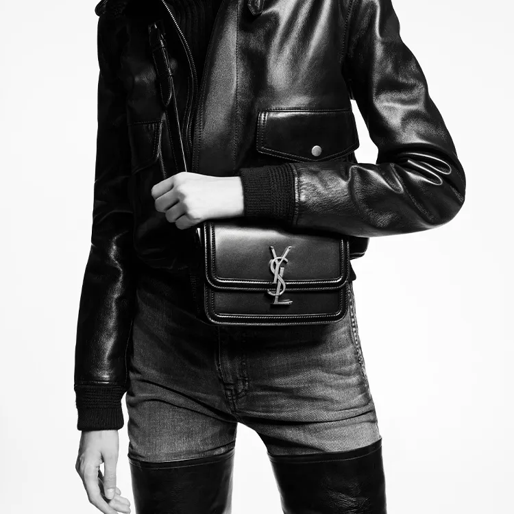 SAINT LAURENT SOLFERINO Leather Tofu Bag Shoulder Bag Crossbody Bag Women's Gray White-7