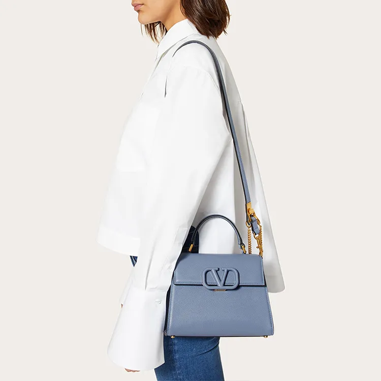 Valentino VSLING Grain Calfskin Shoulder Bag, Crossbody Bag, Handbag Trumpets Women's Blue-3