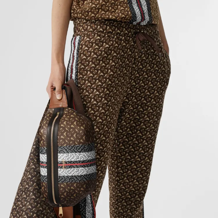 Burberry Canvas Bag, One Shoulder Crossbody Fanny Pack Medium Size Unisex Brown-8