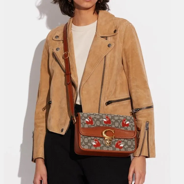 COACH Studio Monogram Canvas Leather Shoulder Bag Crossbody Bag Medium Size Women's Monogram Color Multicolor-3