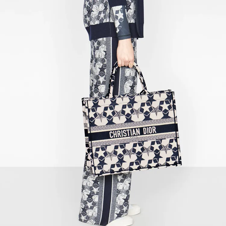 DIOR BookTote Embroidery Tote Bag Shopping Bag Handbag Women's White/Blue-5