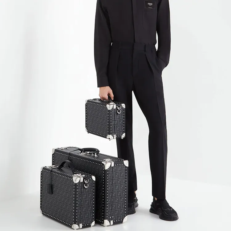 FENDI Calfskin Travel Bag, Suitcase, Hard Case Small Size Men's Black-5