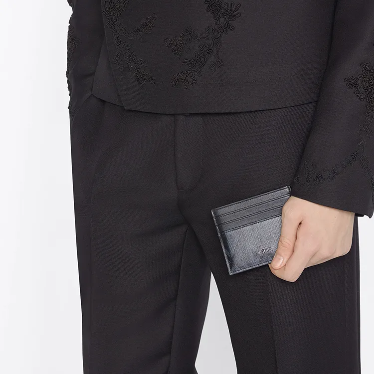 DIOR CD Diamond Canvas With Leather Wallet Card Holder Card Holder Men's Black-5