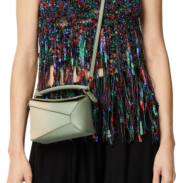 LOEWE Puzzle Nappa Calfskin Shoulder Bag, Crossbody Bag Mini Women's Green/Oat-5