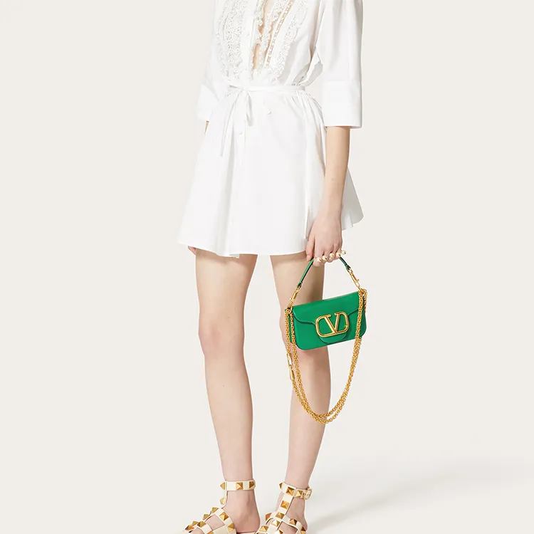 Valentino Locò Calfskin Baguette Bag One Shoulder Underarm Bag Handbag Mini Women's Vibrant Green-4