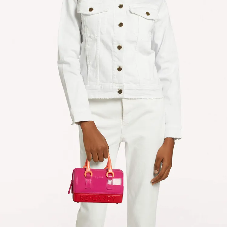 Furla Candy Recycled TPU Colorblock Boston Bag Shoulder Bag Crossbody Bag Handbag Mini Women's Pink & Red-4