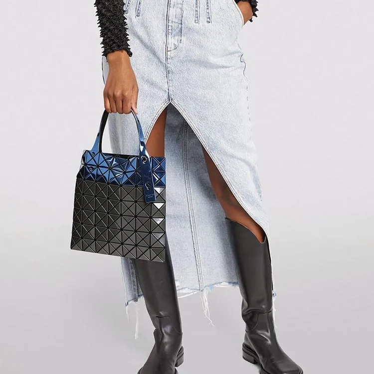 ISSEY MIYAKE Platinum PVC Tote Bag, Shopping Bag, Handbag Regular Women's Metal Blue Gray-7