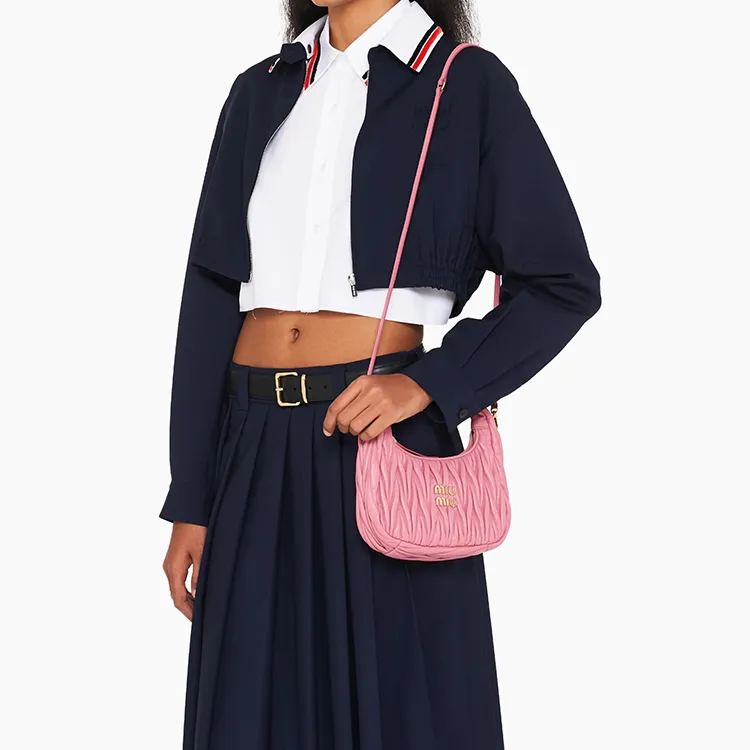 MIU MIU Wander Series Soft Sheep Leather Hobo Shoulder Bag Regular Women's Begonia Pink-6