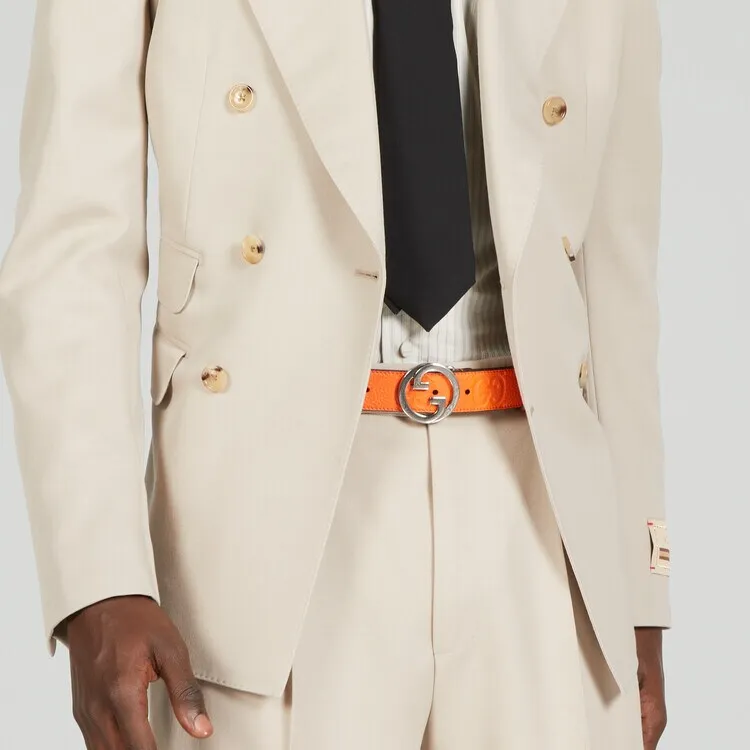 GUCCI Blondie Collection Smooth Buckle Leather Belts Women's Orange Width  3CM-3