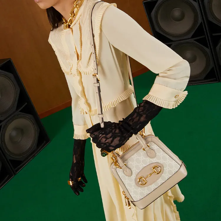 GUCCI Horsebit 1955 Canvas With Leather Saddle Bag, Handbag, Shoulder Bag, Crossbody Bag Mini Women's Ebony/Beige-10
