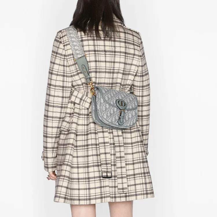 DIOR Bobby Canvas Shoulder Bag Crossbody Bag Women's Gray-6
