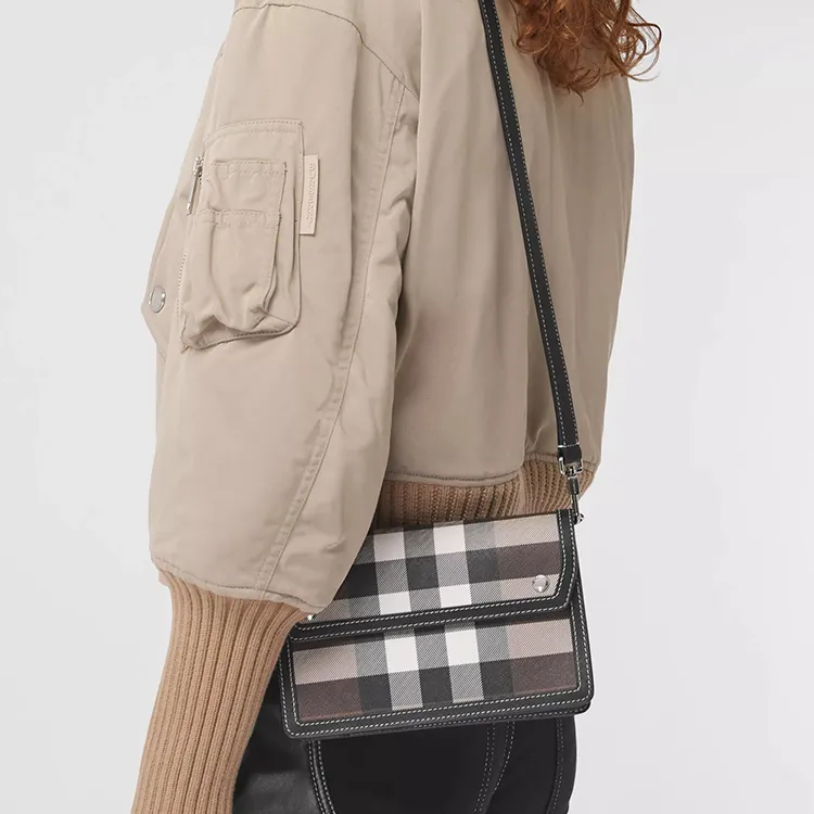 Burberry Canvas With Leather Shoulder Bag Crossbody Bag Unisex Dark Brown-7