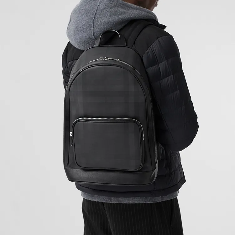Burberry London Check And Leather Backpack Dark Charcoal-4