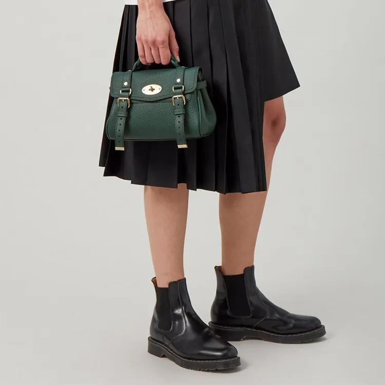 Mulberry Cow Leather Handbag Mini Women's Green-4