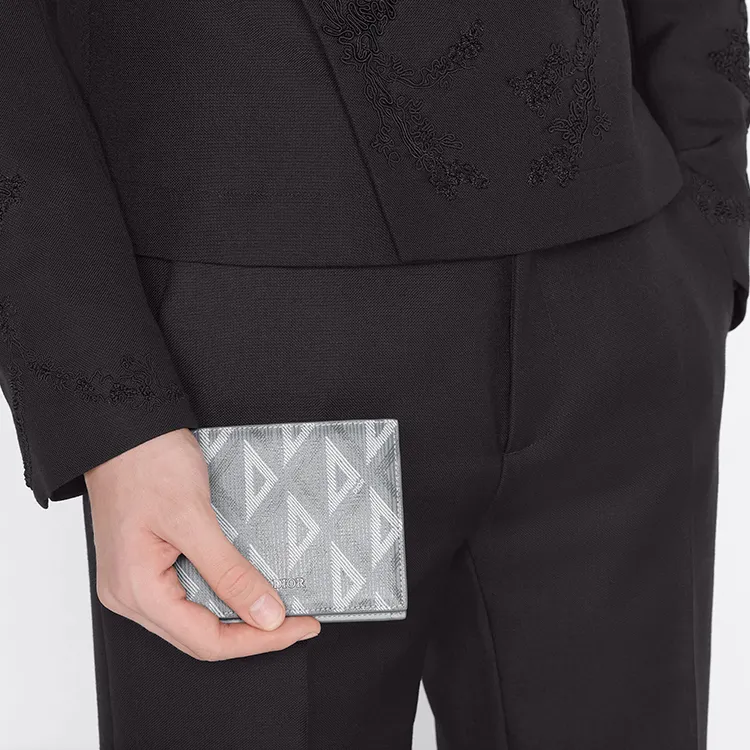 DIOR Smooth Cow Leather With Canvas Card Holder, Wallet Men's Gray-8