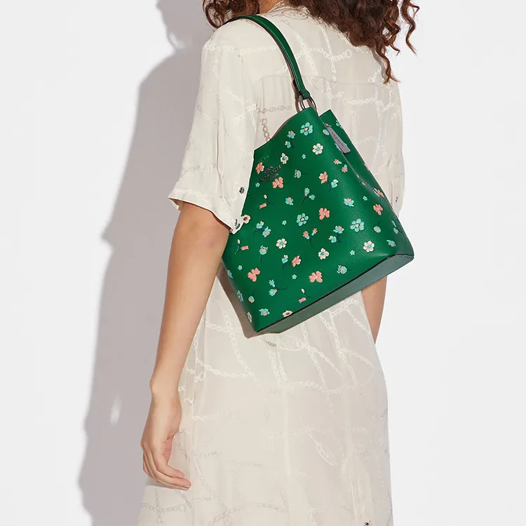 COACH Town Leather Bucket Bags Shoulder Bag Crossbody Bag Large Size Women's Green-4