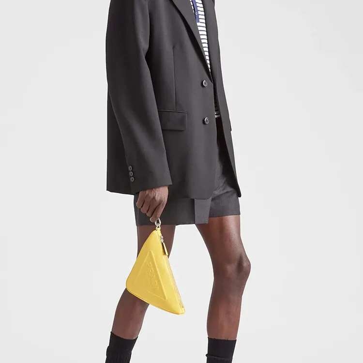 PRADA Leather Clutch Men's Sunlight Yellow-3