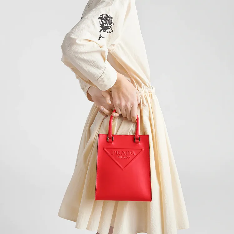 PRADA Leather Tote Bag, Shopping Bag, Handbag Women's Red-4