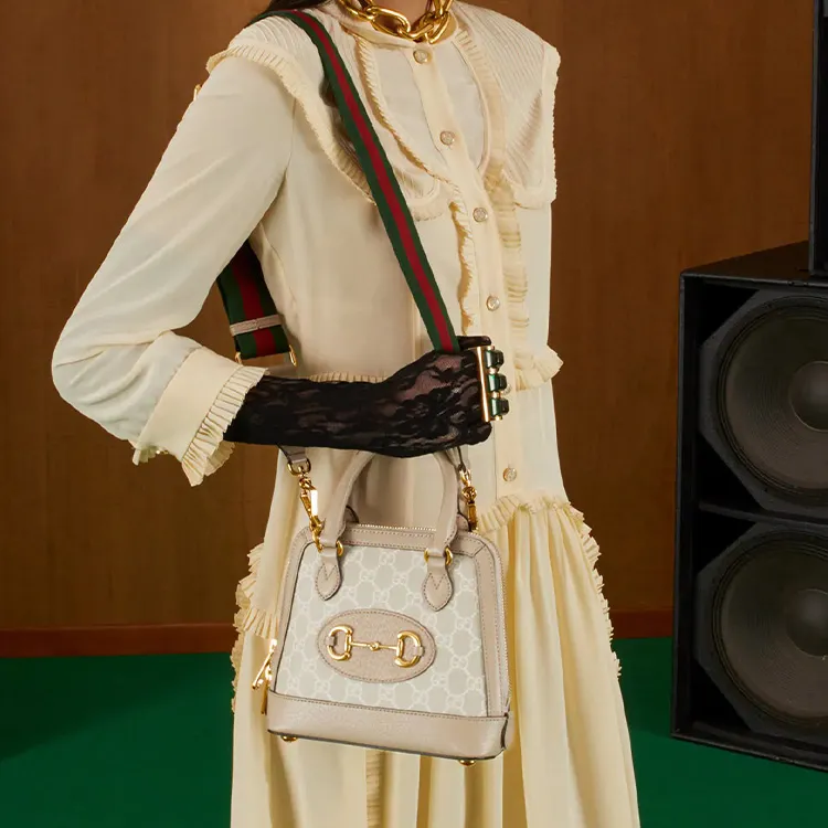 GUCCI Horsebit 1955 Canvas With Leather Saddle Bag, Handbag, Shoulder Bag, Crossbody Bag Mini Women's Ebony/Beige-11