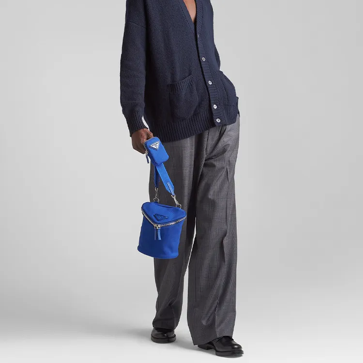 PRADA Canvas Bag, Crossbody Bag, Shoulder Bag Men's Blue-3