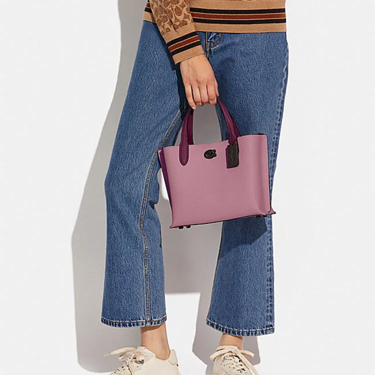 COACH Willow Split Cow Leather Tote Bag, Shopping Bag, Shoulder Bag, Crossbody Bag, Handbag Medium Size Women's Purple-4