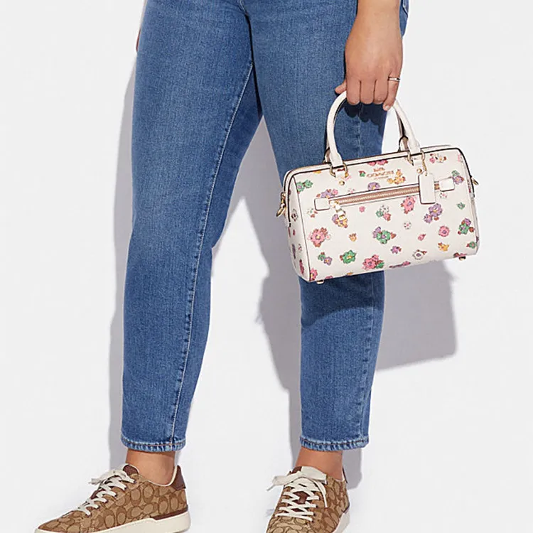 COACH Rowan Leather Boston Bag, Shoulder Bag, Crossbody Bag Medium Size Women's Chalk White-3