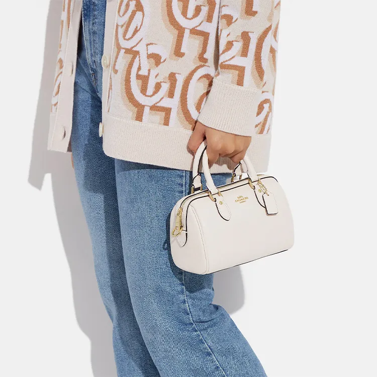 COACH Rowan Cross-Stitch Leather Handbags Shoulder Bag Crossbody Bag Small Size Women's White-4