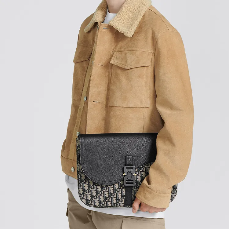 DIOR Oblique Print With Grain Cow Leather Clutch Regular Men's Beige/Black-5