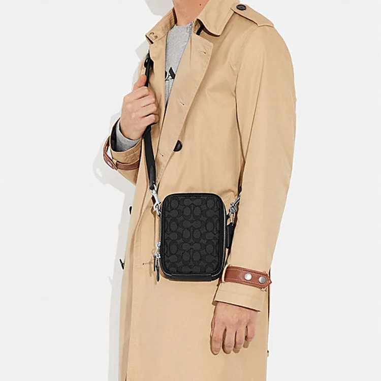 COACH Stanton Fabric With Cow Leather Shoulder Bag Crossbody Bag Men's Black-3