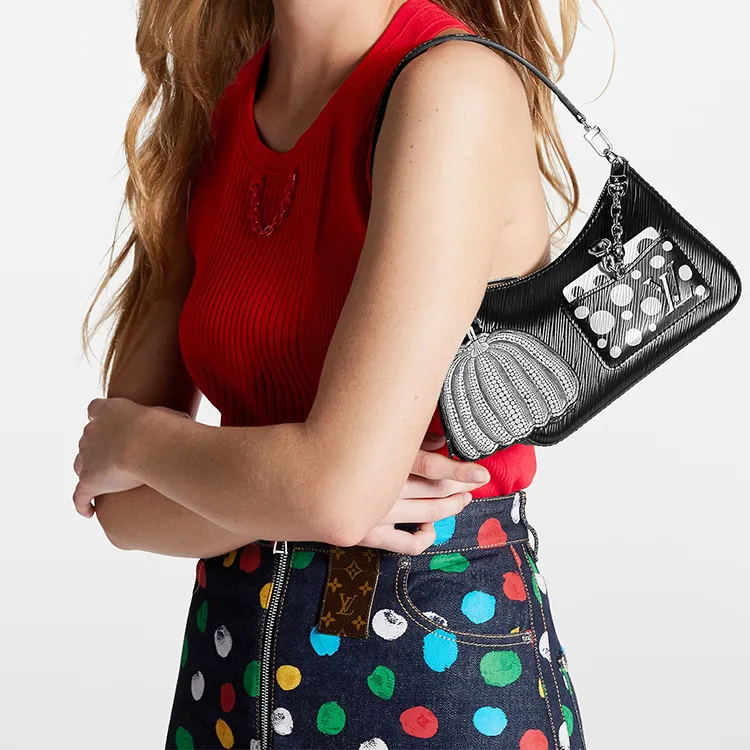 LOUIS VUITTON Yayoi Kusama Collaboration MARELLINI Cow Leather Handbag, Shoulder Bag Regular Women's Black-7