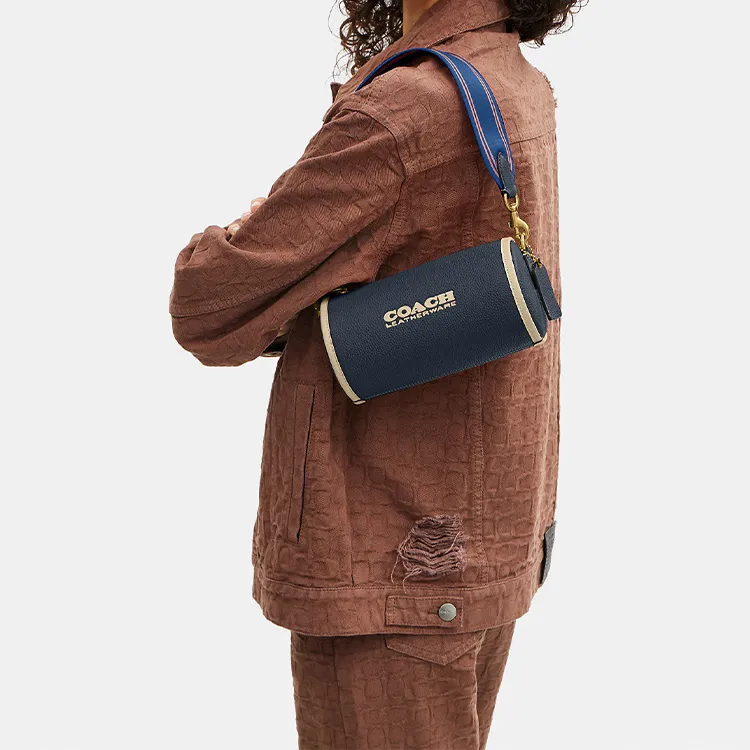 COACH Barrel Pebbled Leather Cylinder Bag, Crossbody Bag, Shoulder Bag Women's Marine Blue-4