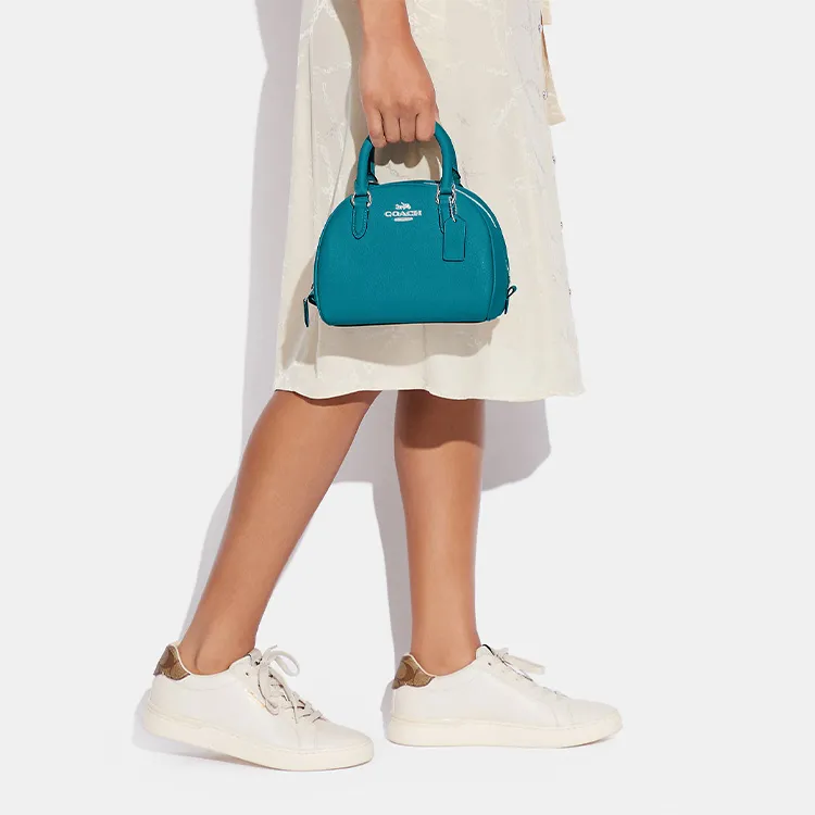 COACH Sydney Cross Grain Leather Dome Bag, Handbag, Crossbody Bag Small Size Women's Azure Blue-4